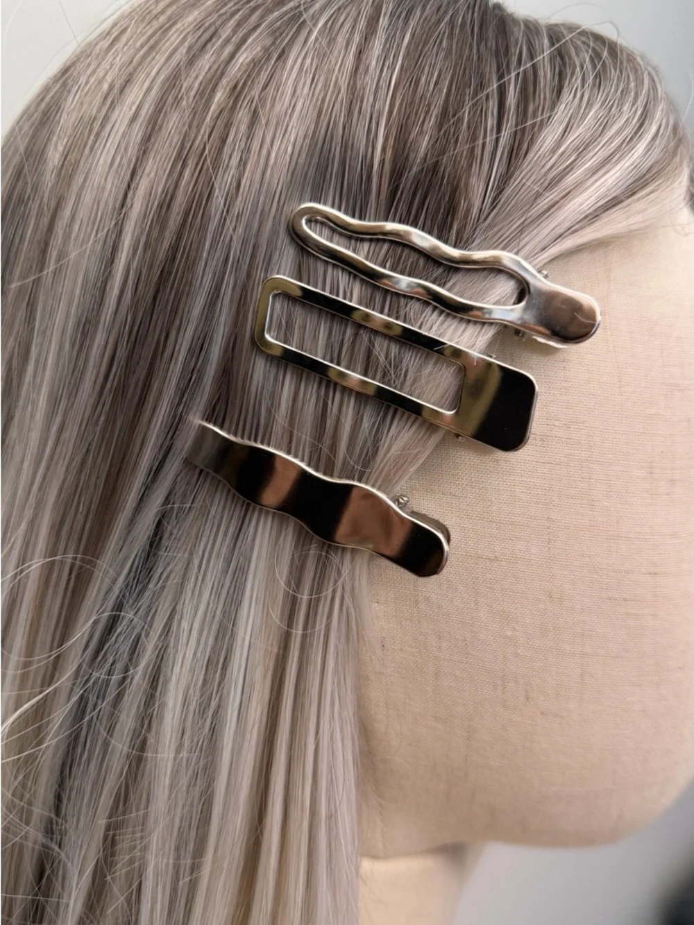 Silver Hair Clips Set Women’s Minimalist Metal Barrettes Wavy Rectangle
